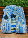 Aqua Blue Anarkali Long Kurta with Jacket (Size: M-7XL), rayon, three-quarter sleeves, printed, daily-season wear, Indian ethnic fashion