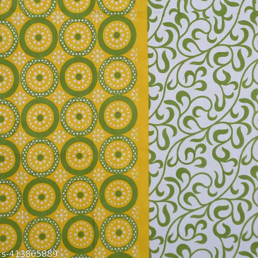 Green and white cotton Rajasthani bedsheet with floral patterns, double size.