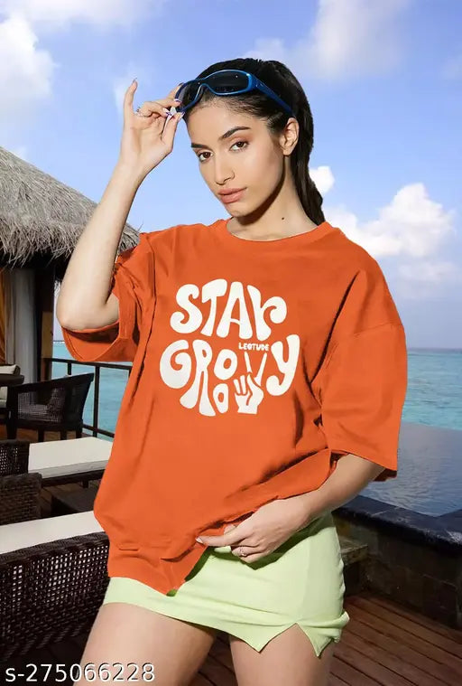 Trond Women Oversized Cottonblend Half Sleeve Drop Shoulder T-shirt | Plus Size Also Available