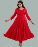 Rayon long Anarkali kurti for women, solid color three-quarter sleeve Indian traditional fashion on mannequin