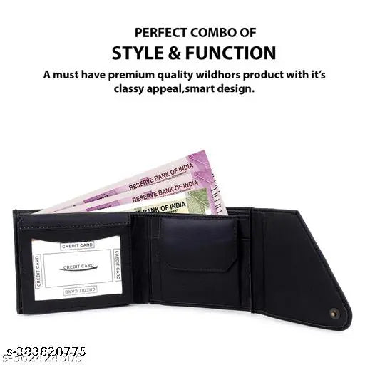 Solid faux leather tri-fold wallet, slim design, multiple compartments, top-selling men's accessory. Gift boxed for an elegant presentation." (119 characters)