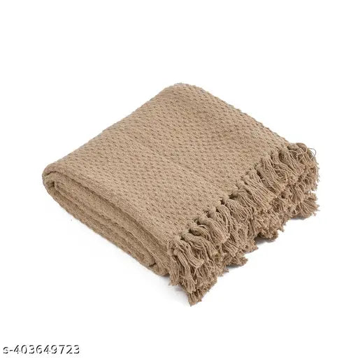 Beige cotton throw blanket, 130x180cm