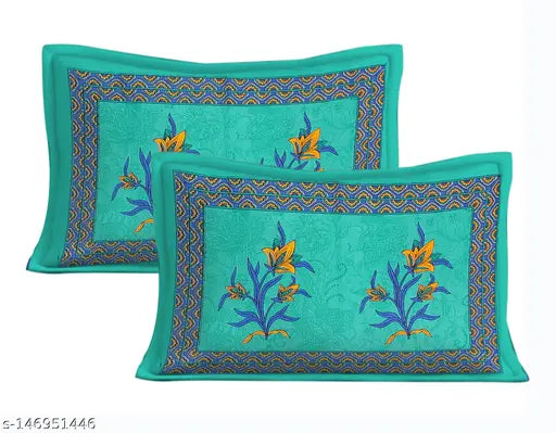 Floral print 150TC cotton double bedsheet (King Size) with 2 pillow covers, ideal for an AC room in adult homes, featuring a beautiful coordinating pattern