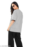 Trendy printed round neck oversized t-shirt for women in black, leopard print fabric