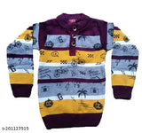 Purple and yellow woolen sweaters for kids, long-sleeved printed winter wear