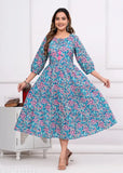 Cotton Floral Print Anarkali Kurti, three-quarter sleeves, India origin, versatile for various occasions