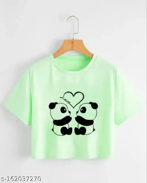 Printed polycotton crop top, women's round neck short sleeves, India