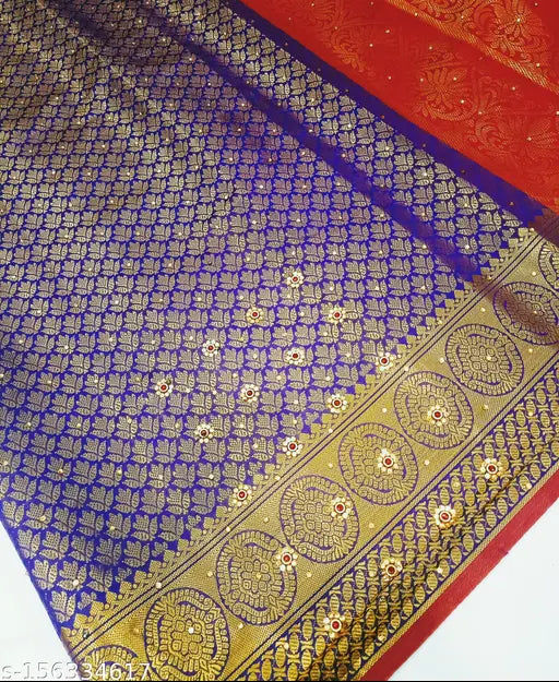 Banarasi brocade fabric with intricate gold embroidery and border, 3m length