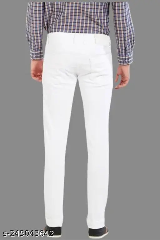 Monk white knee-cut jeans, solid denim for men's fashionable casual wear