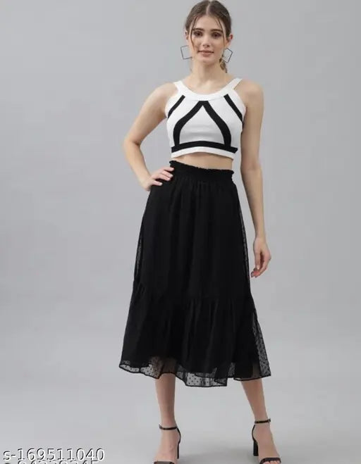 Georgette women's casual skirt, solid net, waist size 24-36 inches, India-made
