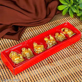 Gold polyresin laughing Buddha statue set of 6 pieces, various poses, commonly used for commercial decoration in Indian stores
