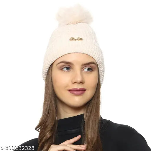 Women's soft woolen pom cap, winter beanie, winter cap
