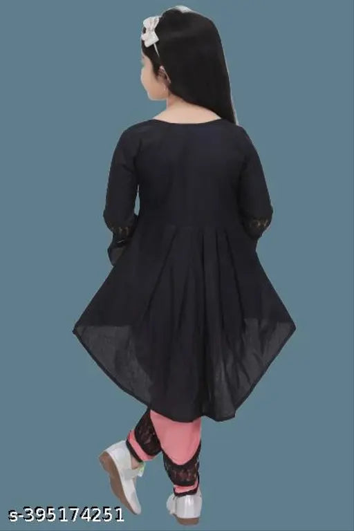 Black and peach embellished rayon Festive Dhoti Kurta set for girls, long sleeves, India origin