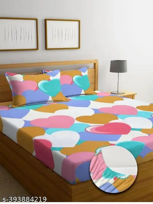 Yellow cotton wrinkle-free King Size Fitted Bedsheet with two Pillow Covers, ideal for summer use on double king mattresses
