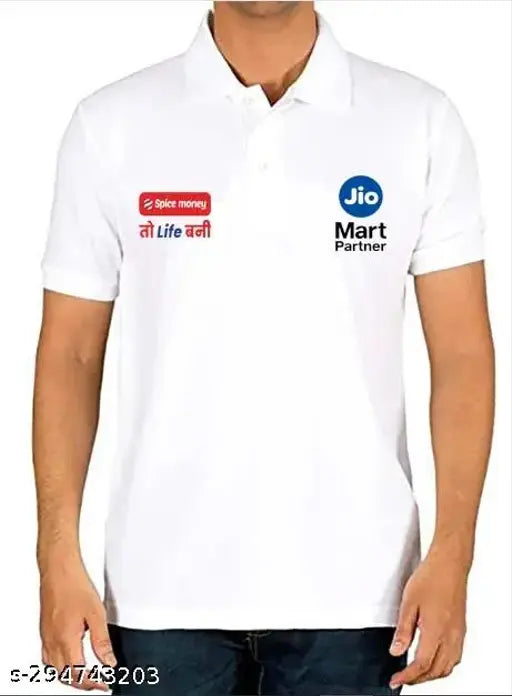 Polyester half-sleeve printed net Spice Money JioMart round nack T-shirt, Indian brand