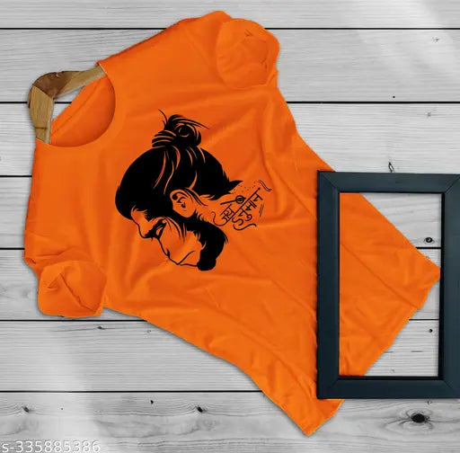 Stylish polyester lycra Lord Hanuman Bajrangbali t-shirt, round neck, printed with Jai Shree Ram. Unisex size S to XXL