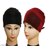 Red and black hijab caps set, modern islamic head coverings