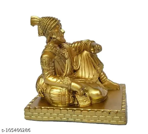 Gold polyresin Ganesh Idol: Shree Chatrapati Shivaji Maharaj murti, 4 inch square, Indian art