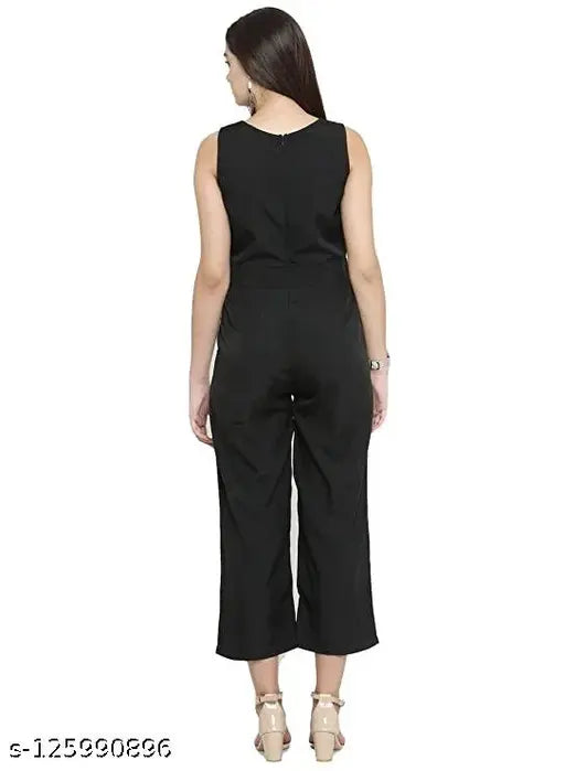 Black crepe sleeveless culotte jumpsuit by Magnetic Designs, perfect for fashion-forward women