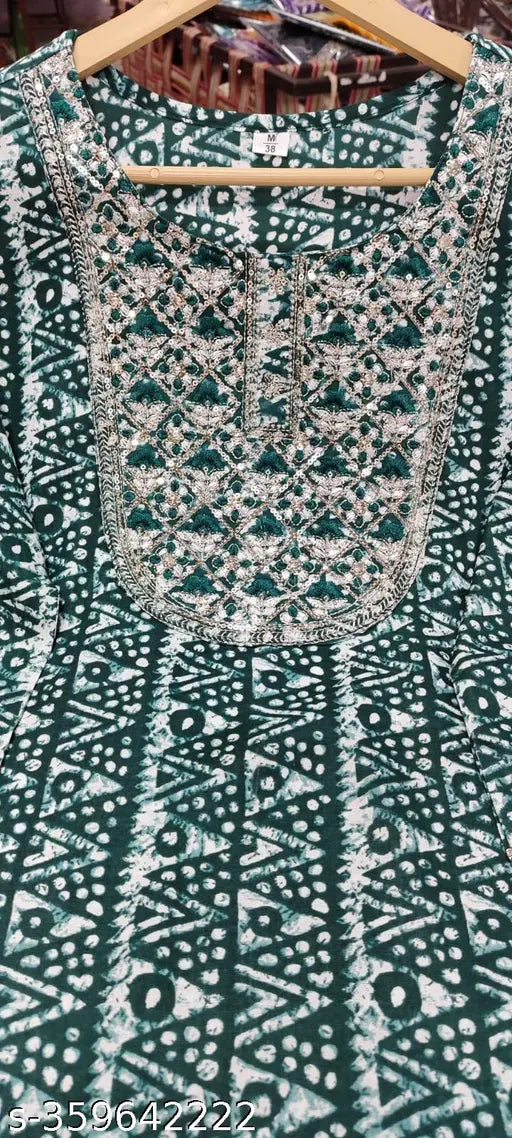 Green print pattern kameez with short sleeves