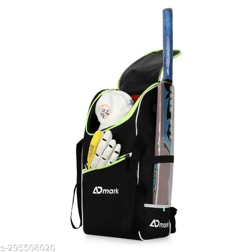 Greenblack heavy duty Cricket Kit Bag with single bat pocket for kids 12-16 years, durable polyester net bag with AD design and green zipper, perfect for indoor/outdoor use