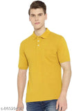 Yellow polycotton solid polo t-shirt, 60% cotton 40% polyester, comfortable and stylish, perfect for casual wear