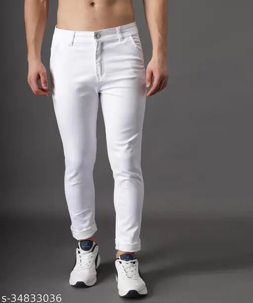 Stylish white cotton blend jeans by Zaysh, size 32 (waist 32in, length 40in, hip 36in)