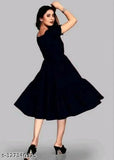 Black rayon short-sleeved party dress for women, solid design on mannequin