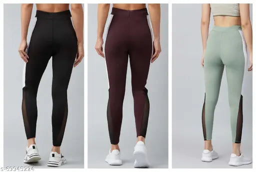 Green Shade striped net lycra jegging for women, fully stretchable and comfortable, best for gym exercise