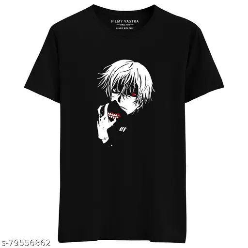 Black 100% cotton Ken Kaneki Unmasked anime T-shirt, premium quality with relaxed, comfortable classic fit and ribbed half sleeves, perfect for summers & early winters