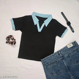 Trendy Lycra short-sleeve solid top, women's crop top in S, M, L, XL sizes (36in-42in bust), Indian origin