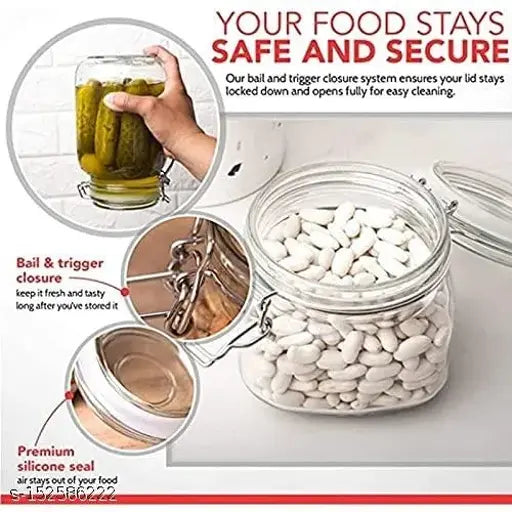 Air tight glass storage containers with steel clamp lid and silicone seal
