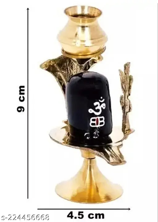 Lord Shiva Brass Lingam Statue with Shesnag Trishul and Brass Matki for Hindu festive puja showpiece, 150mm high