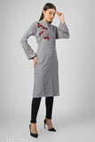 Women's long embroidered kurta in wool