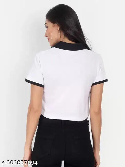 Organic cotton women's contrast collar top/tshirt by SriSaras, ideal for casual wear