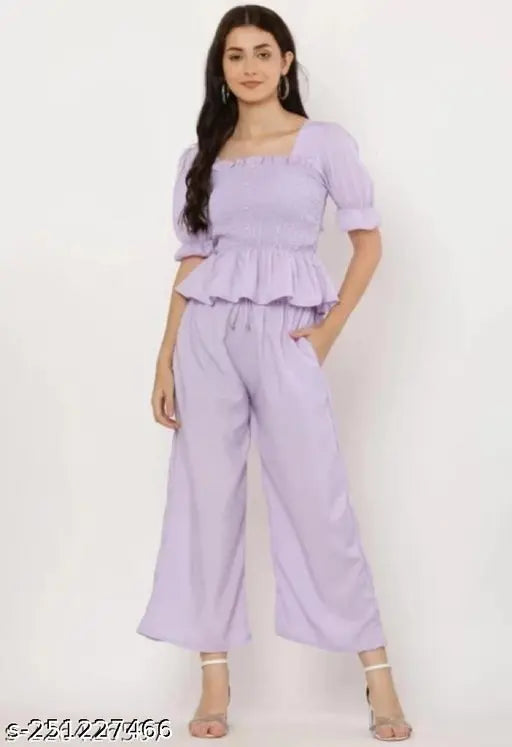 Purple crepe women's jumpsuit by RITIKA ENTERPRISES, suitable for parties, office, travel, or any occasion