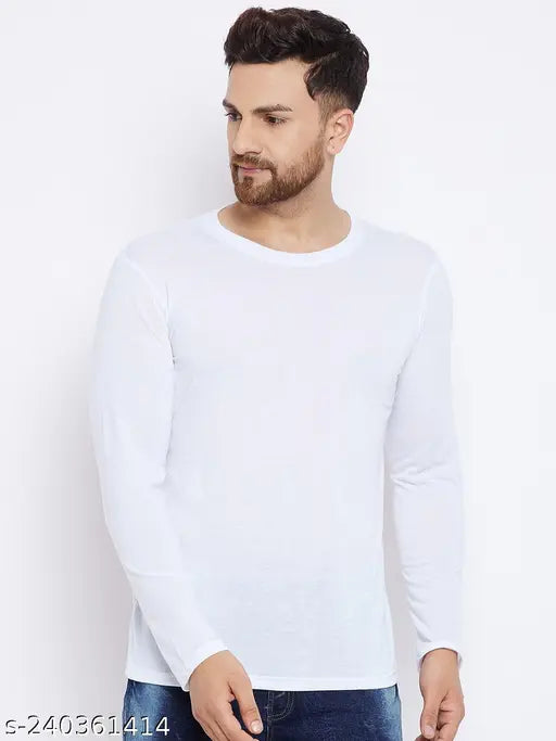 White cotton London Crew round neck full sleeve t-shirt for men, India