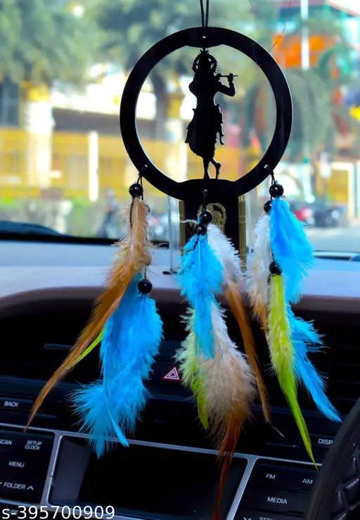 Krishna car Hanging Dream Catcher, plastic, religious product, 10" x 20" x 10", all-purpose car decoration accessory from India