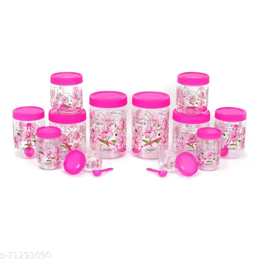 A set of Bellerrbir Kitchen Storage Containers for various pantry items. This set includes two 2000ml containers, two 1500ml containers, two 1000ml containers, and two 750ml containers. Each container has a pink lid and is part of the BELLERRBIRD brand's kitchen storage solution
