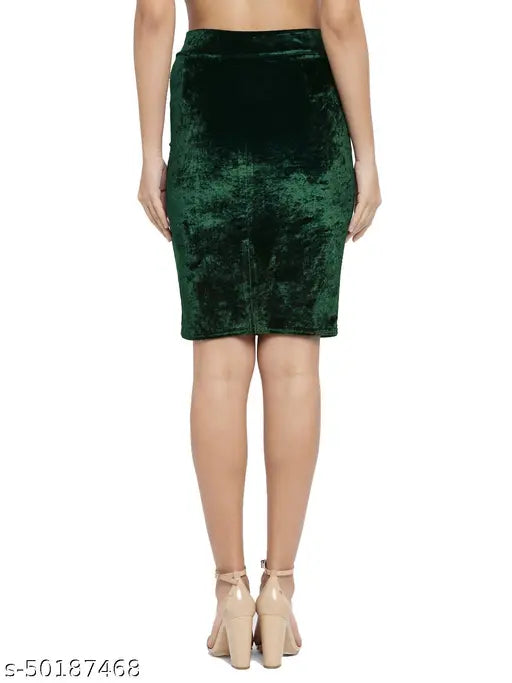 Green-Grey Velvet High Waist Pencil Skirt Combo for Versatile Women's Fashion - India