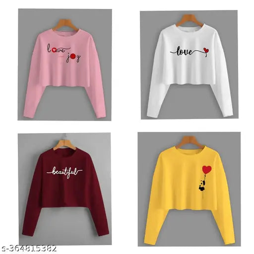 Cotton solid-colored women's crop top combo set (S, M, L, XL), India-made long sleeve fashion style