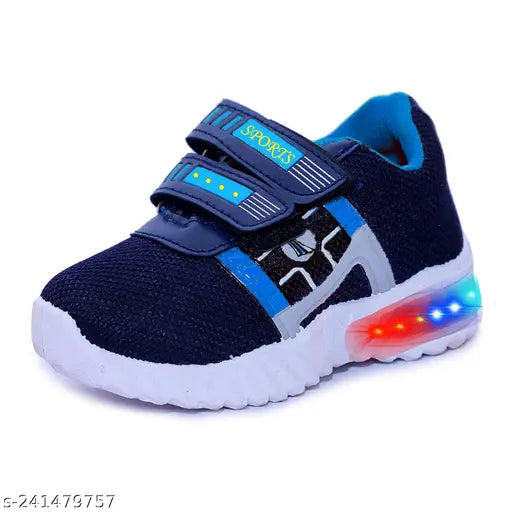 LED light-up shoes with blue straps, designed for kids' sports activities