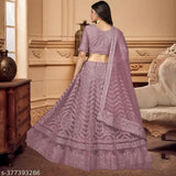Pink net lehenga choli sequins and lace dupatta, semi-stitched Indian bridal wear for traditional events