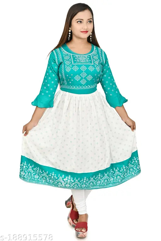 Ladies Eid outfit with blue and white embroidered pattern, long skirt style