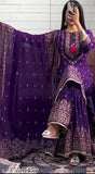 Purple designer party wear set, traditional sharara with topdupatta, fully stitched