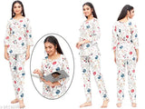 Vegetable color block print, 100% pure cotton nightwear coord set for women and girls at wholesale rate. Indian export quality, casual and comfortable pyjamas with three-quarter sleeves