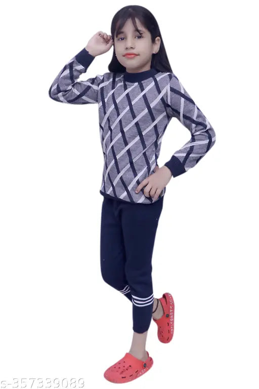 Striped woolen sweater suit for kids winter wear, 100% pure daffodil wool, lightweight and soft