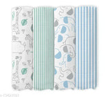 Green & blue striped muslin baby swaddles, 4 pack, organic cotton, animal print.