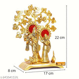 Metal Radha Krishna statue, 21cm tall, under tree with flute, home decor, festival decor, temple decor, Indian origin