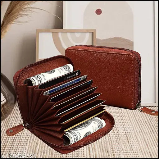 Brown Leatherite RFID Blocking 11-Slot Multi-Card Holder Set (High Quality, Exclusive Coffee Pattern) - Perfect for organizing up to 15 cards and bills